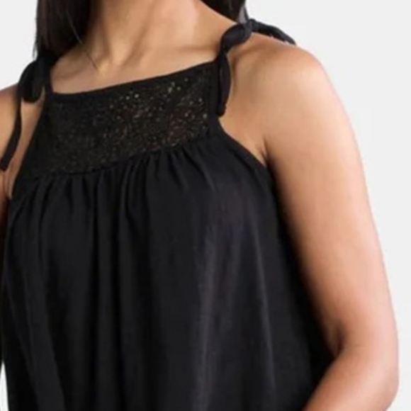 Time and Tru Women's Cotton Crochet Tank Top Black - Picture 1 of 4